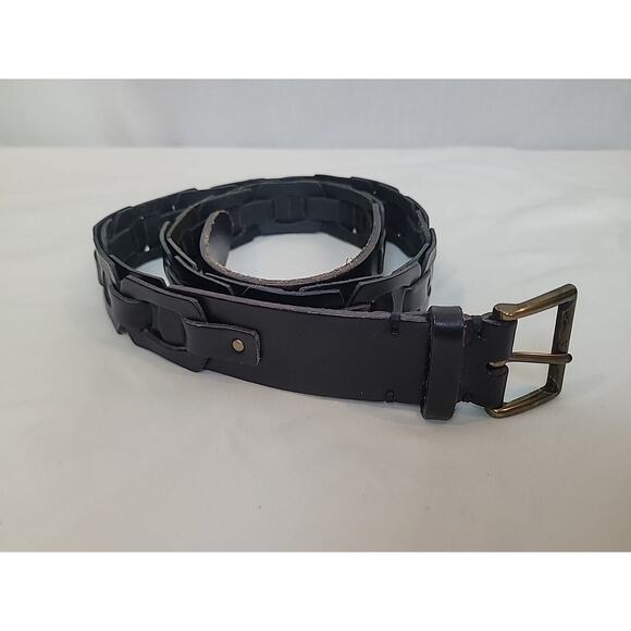Talbot's Medium Black Belt Woven Genuine Leather SILVER RECTANGLE buckle - Picture 1 of 6
